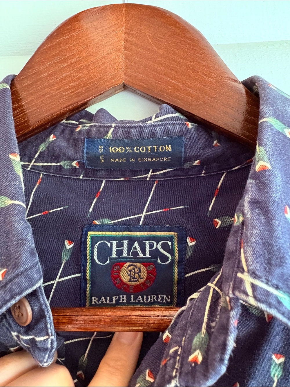 VTG Chaps Ralph Lauren Arrow Print Button Up Shirt Navy 100% Cotton VINTAGE 90s